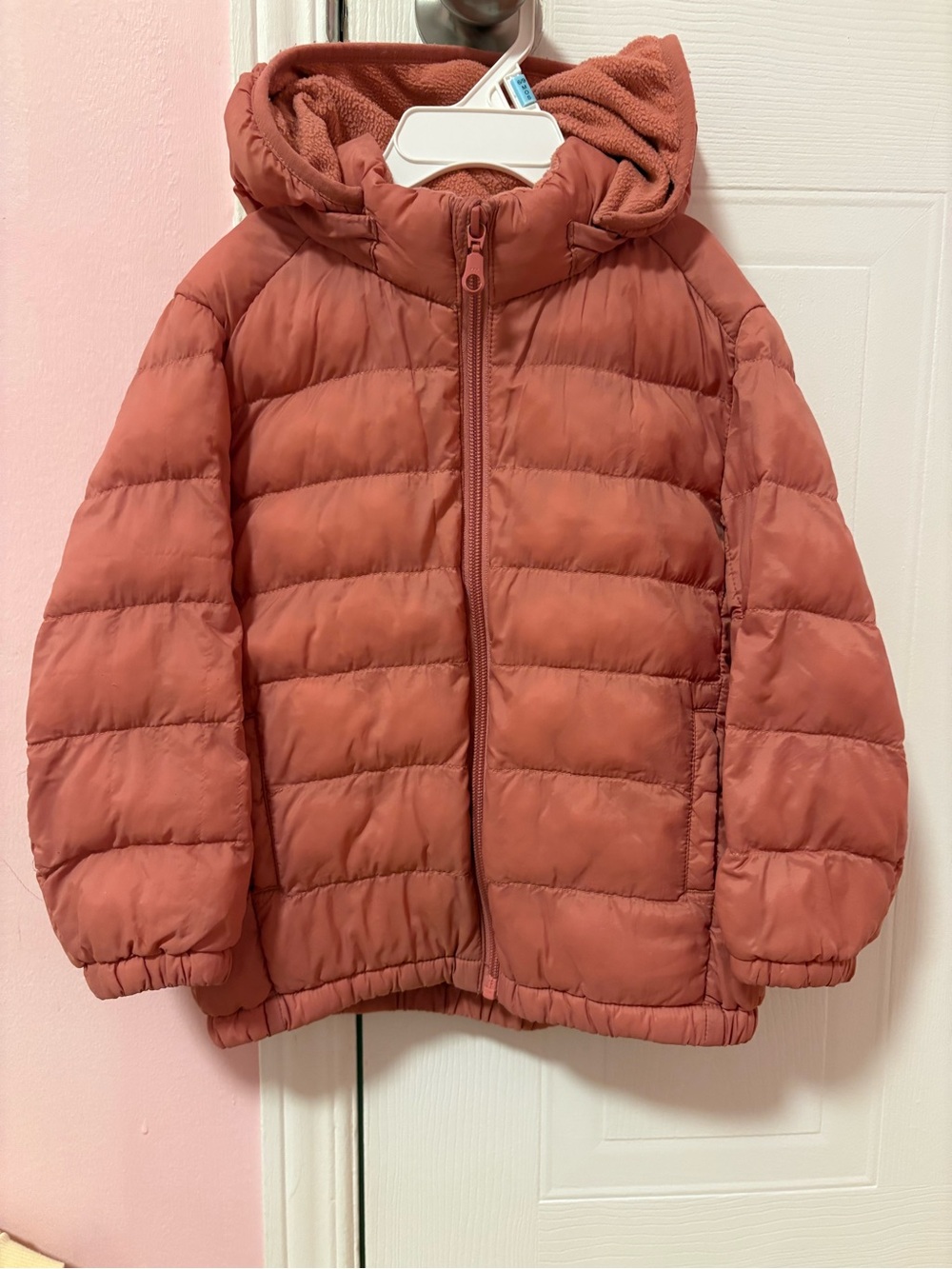 Uniqlo Kids Rust-Red Hooded Puffer Jacket 3 years